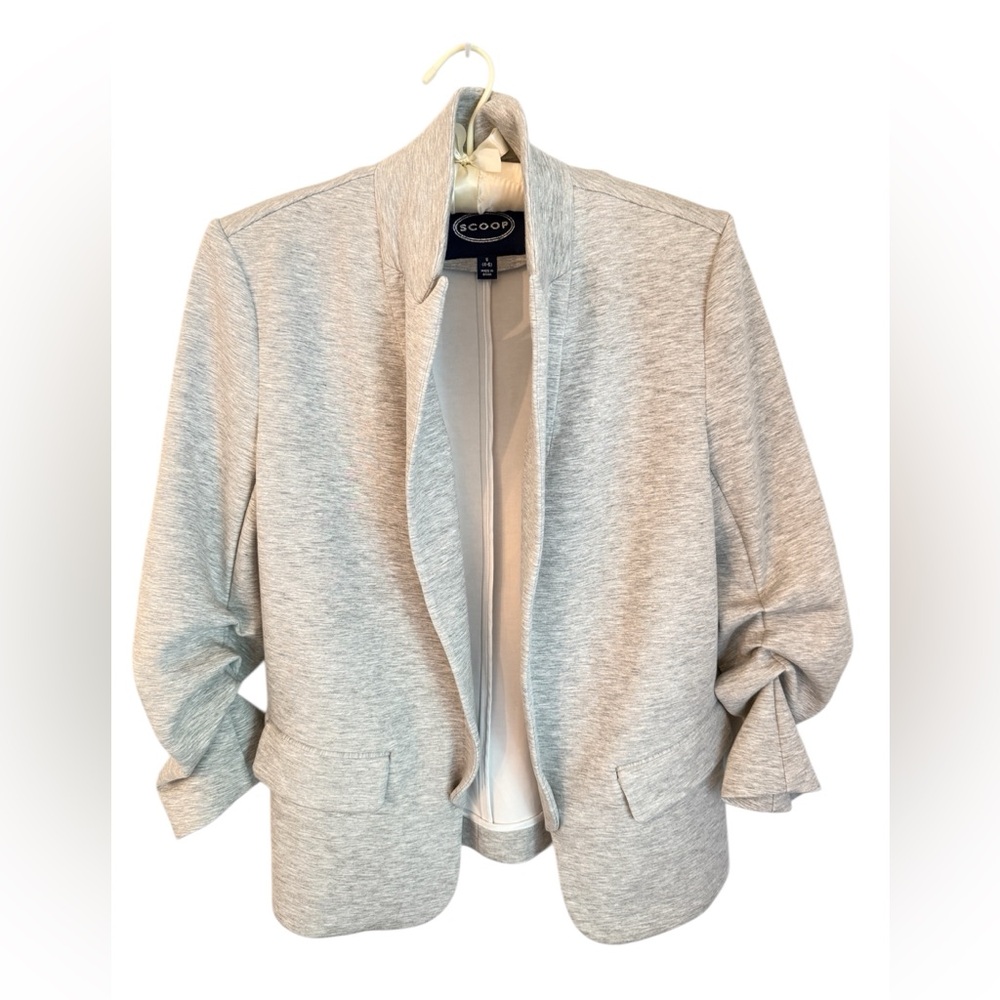 Scoop Light Gray Knit Blazer Jacket Ruched Sleeve Size S